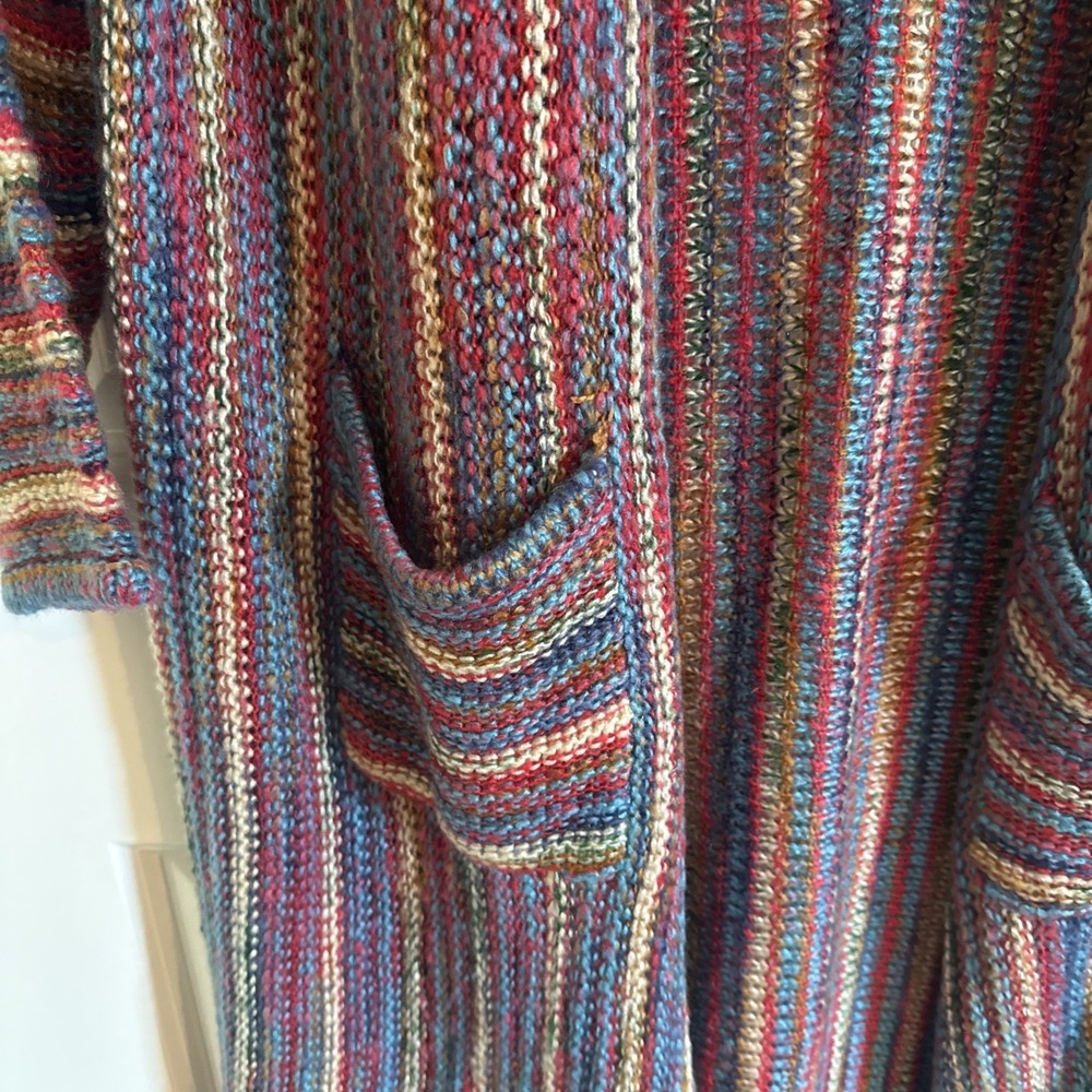 Pol Cardigan Sweater Small Chunky Knit Rainbow Stripe Duster Open Front Boho - Picture 3 of 10
